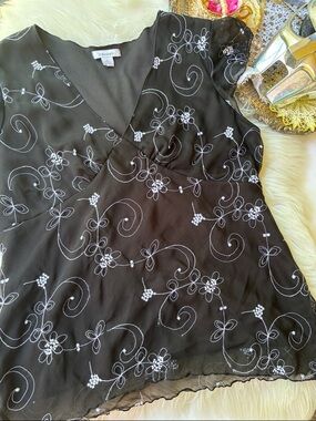 Vintage Y2K Fairy Babydoll Milkmaid Embroidered Betsey Johnson XL Black Floral